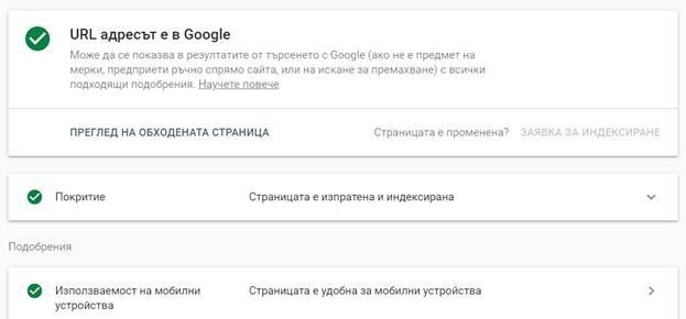 URL адрес е индексиран